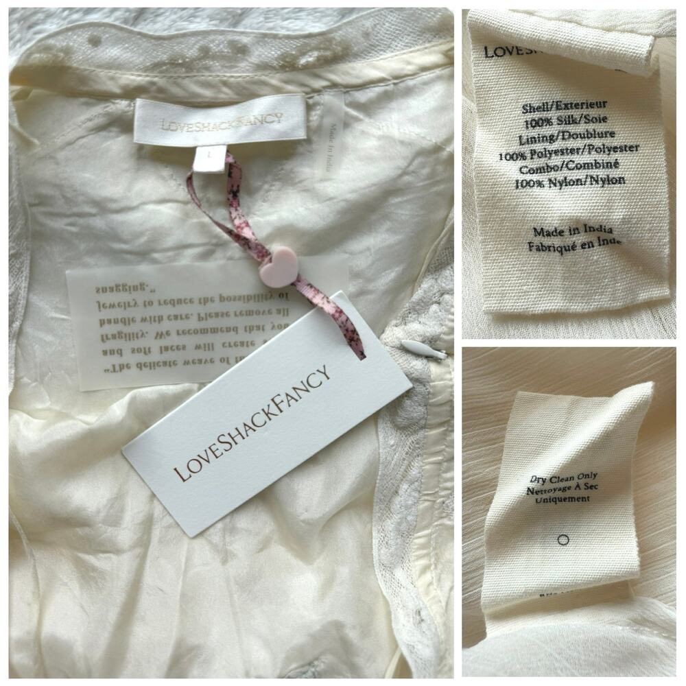 LoveShackFancy NWT Myrna Large Slip Mini Dress Ivory Silk Ruffle Lace $495 - Picture 12 of 16